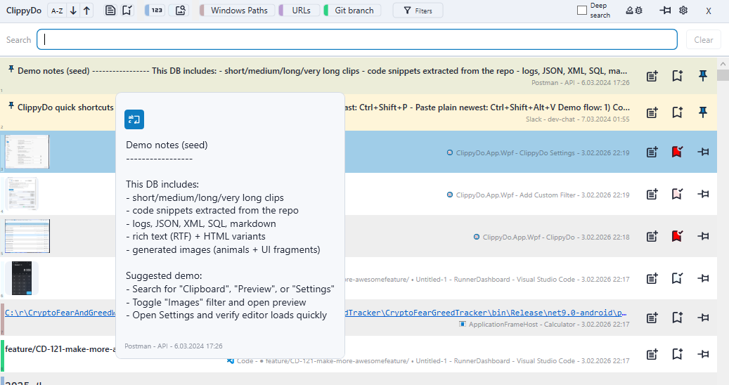 Floating preview window with rich content