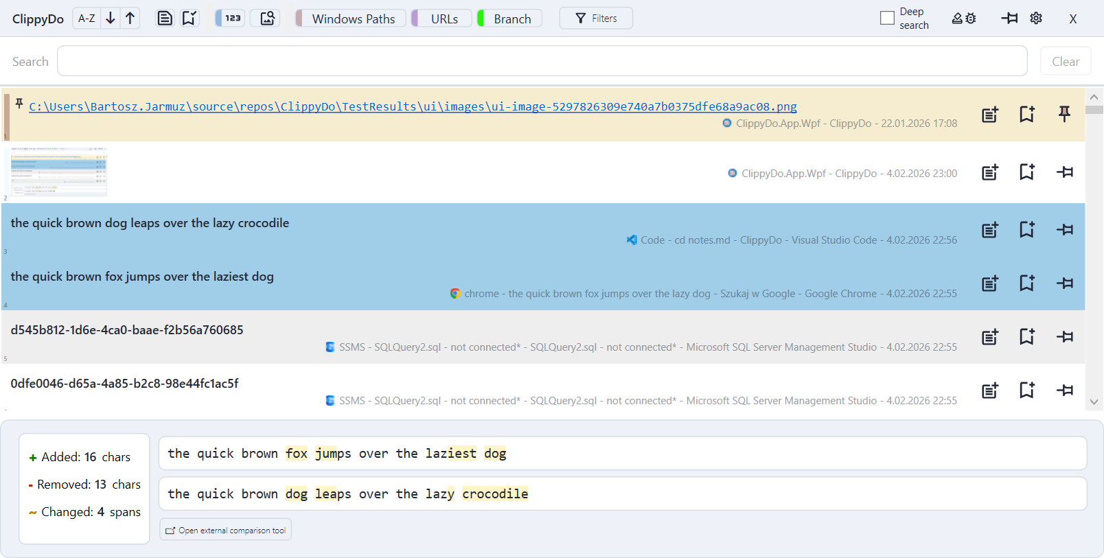 Settings window with hotkeys
